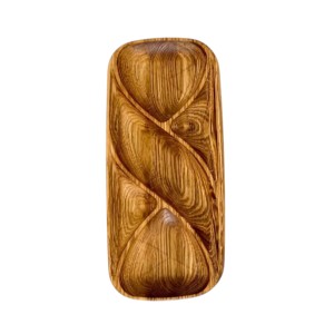 Plateau de service rectangulaire en bois massif sculpté à la main, multi-compartiments, pour en-cas et fruits secs - Product Image 1