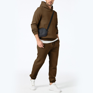 Ensemble de survêtement 2 pièces marron foncé pour homme, veste zippée à col rabattu, manches longues, pantalon de survêtement à cordon de serrage, décontracté - Product Image 2