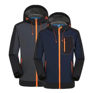 Custom Softshell Jacket Men Fleece Lined Blue Red Grey Navy Waterproof Hooded Color Block Full Zip Up Outdoor Warm Coat - Product Image 4