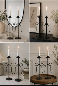 Elegant Metal Candle <b>Holder</b> Set with <b>Bow</b> Design Decorative Taper Candle Stand Table Centerpiece Home Wedding Event Decor - Product Image 4