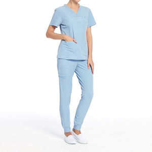 Tenue médicale élégante en coton extensible et tissé, blouses à col en V pour femmes, ensemble infirmière avec logo personnalisé - Product Image 3