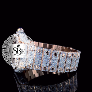 Reloj de Pulsera de Acero Inoxidable con Movimiento de Cuarzo, Cristal de Zafiro y Diamantes de Moissanita Dorados de la Mejor Calidad, Moderno y Elegante para Fiestas - Product Image 2