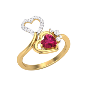 แหวนสัญญาประดับอัญมณีสีแดงรูปหัวใจอันงดงามและละเอียดอ่อนในตัวเรือนทองสำหรับเธอ เครื่องประดับชั้นดี - Product Image 1