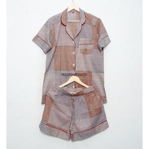 Conjunto de Pijama para Mujer, Suave y Cómodo, de Algodón, Cuello en V, Manga Corta, Estampado Floral, Transpirable, Cintura Alta con Cordón Ajustable, para Verano - Product Image 6