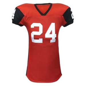 Camiseta de Fútbol Americano Personalizada para Hombre, Roja y Negra, Cuello en V, Manga Corta, Malla Transpirable, Número de Equipo 24, Ropa Deportiva a Precio Económico - Product Image 1