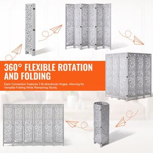 6-<b>Panel</b> 66.9 Inches Tall Portable Wood Room Divider Indoor Carved Privacy <b>Screen</b> Folding Partition Elegant Portable Decoration - Product Image 3