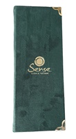 Menu de luxe personnalisé en cuir PU finition daim, couleur verte, design fin, gaufrage doré, 12x4,5 pouces, pour restaurants et hôtels