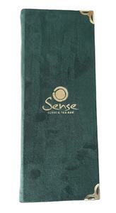 Porte-menu en cuir PU finition daim, couleur verte, design fin, doré en relief, design personnalisé de luxe, matériau lisse - Product Image 3