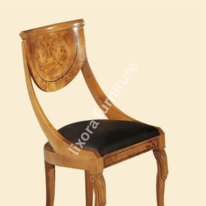 Silla de Comedor de Madera de Burl Hecha a Mano de Lujo, Respaldo Curvo Elegante, Asiento Tapizado en Cuero Negro - Product Image 2