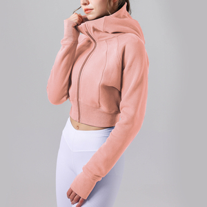 Sweat-shirt à capuche court pour femme, style streetwear, manches longues, tissu doux, décontracté, idéal pour le yoga, l'entraînement et le jogging - Product Image 1
