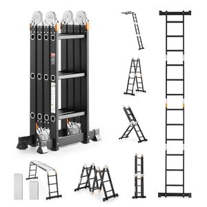 7-in-1 Multi-Purpose Folding <b>Telescoping</b> <b>Ladder</b> 12ft Tall Extension Step Frame 3 Step Scaffolding Plank 3-in-1 Folding <b>Ladder</b> - Product Image 1