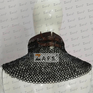 Medieval Flat <b>Riveted</b> Chainmail Collar Mild Steel Neck Armor with <b>Leather</b> Trim for Historical Reenactment Cosplay Adult Costume - Product Image 5