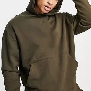 เสื้อสเวตเชิ้ตมีฮู้ดสีเขียวมะกอกสำหรับเด็กผู้ชาย แขนยาว สีพื้น ลำลอง มีเชือกผูก กระเป๋าข้าง ไซส์พลัส ทรงปกติ เหมาะสำหรับใส่ในฤดูหนาว - Product Image 1