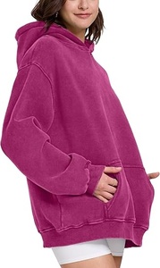 Sudadera con Capucha Extra Grande, Color Morado Sólido, Felpa Francesa, con Bolsillo, Estilo Casual, Unisex, para Otoño, Corte Regular - Product Image 2