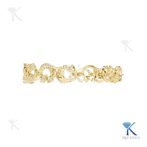 Luxury Lab Grown Diamond Filled Round Brilliant Cut Ornate Scroll Bracelet 14K <b>Solid</b> <b>Gold</b> Fine Unisex Vintage Jewelry Gift Party - Product Image 4