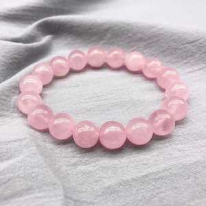NOBLESTONE GEMS Bracelet d'amour en perles de quartz rose naturel, bijou extensible en pierre rose à perles rondes pour cadeau et usage quotidien - Product Image 4