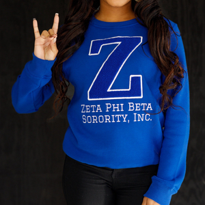 Sudadera de Chenilla Zeta Phi Beta Big Z para Mujer, Azul, con Letras Griegas Bordadas, Estilo Casual - Product Image 6