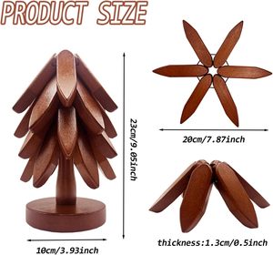 Juego de 4 Posavasos de Madera Ecológicos de Alta Calidad, 1 Soporte Redondo, para Platos Calientes, Posavasos de Cocina Apilables, en Caja - Product Image 6