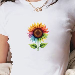 <b>rainbow</b> sunflower with green leaves women's fashion short <b>t</b>-<b>shirt</b> - Product Image 4