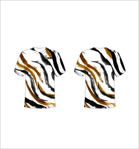 T-shirt personnalisé à manches courtes en sublimation, vêtement de sport léger avec motif abstrait noir, marron et blanc à effet de pincel. - Product Image 1