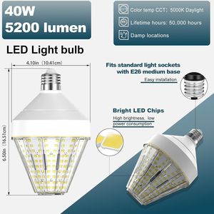 Energy Saving LED Corn Cob Light Bulb 40 Watt with 300 Watt Equivalent 5000K Daylight E26 Base for Garages - Product Image 2