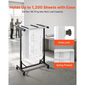 Étagère de rangement mobile pour plans avec 12 pinces en aluminium réglables de 30 pouces et roulettes - Product Image 4