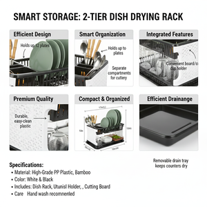 Smart Space-Saving Dish <b>Drying</b> <b>Rack</b> – Stylish 2 Tier Kitchen Organizer with Detachable Accessories - Product Image 4