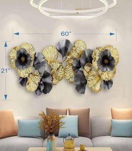 Décoration murale en métal contemporaine, motif floral, feuillage doré et noir, grande taille 33-40 pouces, décoration intérieure - Product Image 4