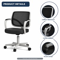 Chaise de bureau moderne compacte à dossier bas en maille, pivotante et réglable en hauteur, idéale pour les petites postes de travail, les bureaux d'étude et les bureaux de réception