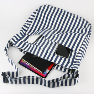 Striped Cotton Tote Bag 13x5.1x21 Adjustable Strap 0.85lb <b>Weight</b> Modern Design Friendly Woven Design OEM Supplier - Product Image 3