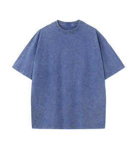 Camiseta de algodón azul liso de manga corta con cuello redondo para hombre, estilo casual, de punto, teñido liso, corte regular - Product Image 1