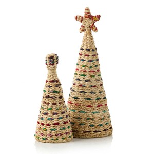 Set of handmade sea grass christmas tree natural seagrass cone trees holiday decoration supplies - Product Image 2