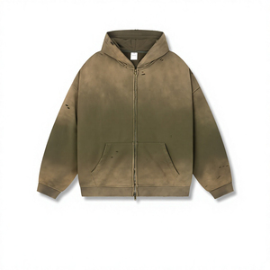 Heavyweight Acid Washing <b>Spray</b> 420g Solid Blank Casual Vintage Distressed 100% Cotton Customized Plain Streetwear Men Zip Hoodie - Product Image 6