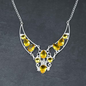 Customized Handmade Yellow Citrine Lab Created Pear Freshwater Pearl Sterling Silver 18-Inch Necklace Luxury Women Wedding Gift - Product Image 1