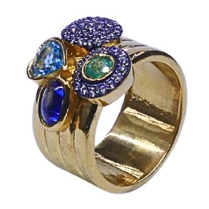 Party Wear 925 Sterling <b>Silver</b> Gold Plated Jewelry Blue Topaz <b>Emerald</b> White Topaz Kyanite Gemstone <b>Ring</b> - Product Image 1