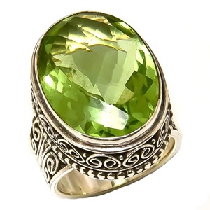 Peridot <b>Quartz</b> <b>Ring</b> 925 Sterling Silver Jewelry gift for her Peridot <b>Quartz</b> bezel setting Handmade Jewelry - Product Image 6