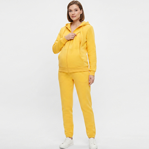 Conjunto de Sudadera con Capucha y Pantalones de Chándal de Forro Polar Grueso de 450 g/m² para Maternidad de Invierno con Cremallera para Lactancia para Mujer - Product Image 1