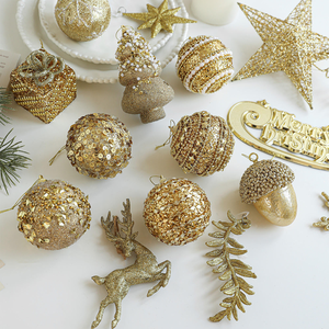 ลูกบอลคริสต์มาสสีทอง ทนทานต่อการแตกหัก ประดับด้วยกลิตเตอร์และเลื่อม ลูกบอลโฟมตกแต่งต้นคริสต์มาส ของประดับตกแต่งต้นคริสต์มาสแบบแขวน - Product Image 6