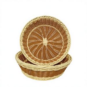 Plateau rond chic en rotin PE, panier de rangement bicolore, plateau de service décoratif pour pique-nique, organisation de table, usage domestique - Product Image 3