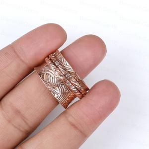 Vintage Copper Spinner <b>Ring</b> Leaf Pattern Textured Wide Band Handmade Healing Energy Meditation Worry <b>Ring</b> Wholesale Jewelry - Product Image 4