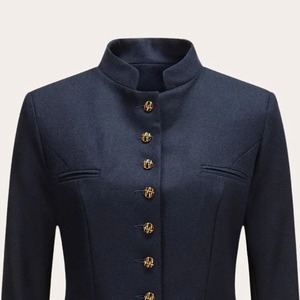 Camisa Chaqueta Azul Oscuro con Cuello Mandarín, Cierre de un Solo Botón, Color Sólido, Corte Ajustado, Manga Regular, Invierno, Casual, Bordada, para Hombre - Product Image 5