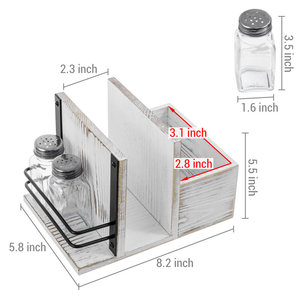 Shabby Chic Whitewashed Wood Condiment <b>Caddy</b> – Restaurant & Bar <b>Table</b> Organizer Napkin Box - Product Image 3