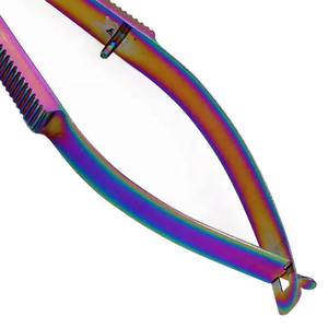 Meilleure vente Ciseaux à sourcils arc-en-ciel Multi couleur solide Ciseaux à ressort en acier inoxydable Lame incurvée avec logo personnalisé - Product Image 4