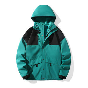 Veste à capuche pour homme de couleur turquoise avec fermeture éclair noire et poches pour un style décontracté d'automne - Product Image 1