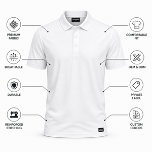 Men's <b>White</b> Short Sleeve Cotton Oxford <b>Polo</b> Shirt Breathable Solid <b>Golf</b> Shirts Regular Fit Woven Design Button Front - Product Image 3
