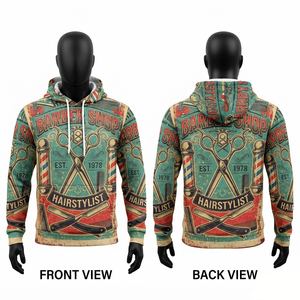 Sudadera con Capucha de Punto para Barbería, 320 GSM, Algodón y Poliéster Pesado, Negra, Personalizada, con Bolsillo Sólido, Estilo Casual Otoñal - Product Image 6