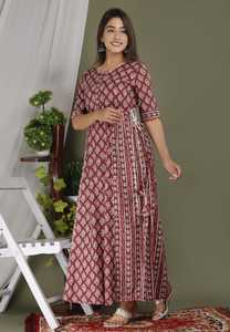 Vestido largo de algodón con estampado batik color granate para mujer, vestido étnico informal, vestido maxi acampanado para uso diario. - Product Image 2