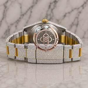Montre de luxe pour homme en acier inoxydable, mouvement à quartz, boîtier rond de 41 mm, cadran analogique, entièrement sertie de pierres, fermoir déployant - Product Image 2
