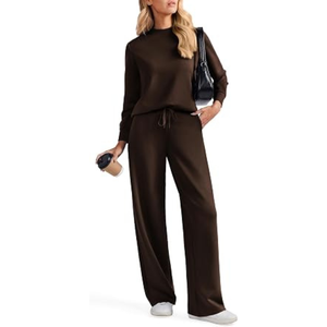 Ensemble de survêtement premium pour femme, couleur unie, col rond, coupe ample, sweat-shirt et pantalon de jogging - Product Image 5