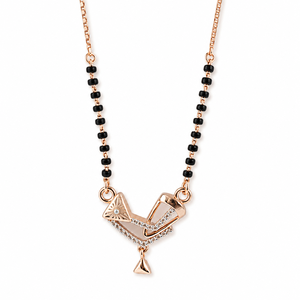Collar Mangalsutra Geométrico de Oro Rosa de 18K con Detalles de Diamantes, Cuentas Negras, Alto Brillo, Regalo de Boda para Mujer, Joyería para Fiesta - Product Image 2